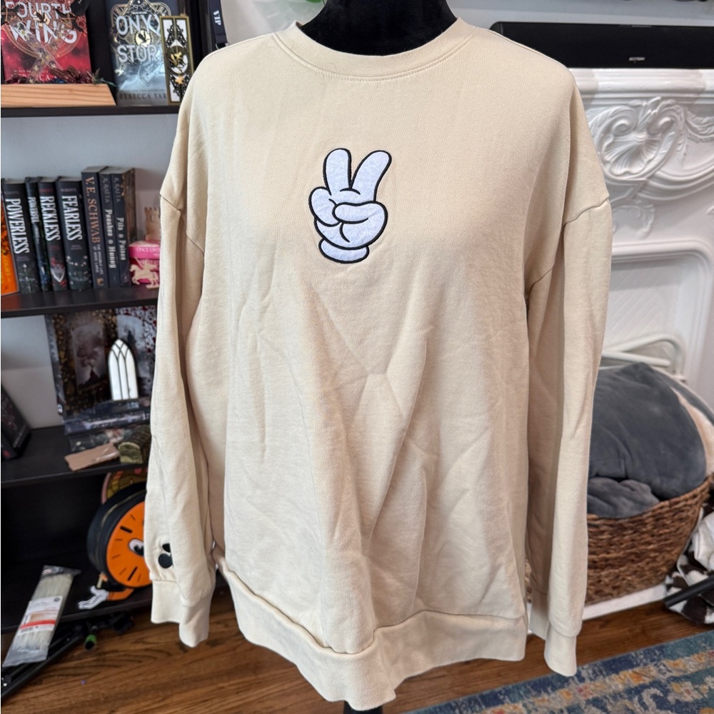 Disneyland Beige Sweatshirt with Peace Sign Embroidery